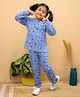 Little Ginnie Cotton Knit Full Sleeves Stars Printed Coordinating Night Suit Set - Blue