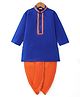 Ridokidz Full Sleeves Paisley Lace Embellished Coordinating Dhoti Kurta - Royal Blue