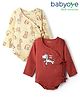 Babyoye 100% Organic Muslin Full Sleeves Animal Printed Onesies Pack of 2 - Maroon & Cream