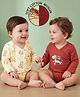 Babyoye 100% Organic Muslin Full Sleeves Animal Printed Onesies Pack of 2 - Maroon & Cream