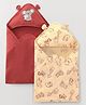 Babyoye Cotton Knit Hooded Wrapper With Animal Print pack Of 2 L 80 x B 83 cm - Red & Light Yellow