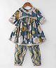Ridokidz Three Fourth Sleeves Floral Printed & Gota Lace Embellished Kurti Salwar Set - Green
