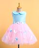 Rassha Sleeveless Butterfly Applique Detailed & Pearls Embellished Knee Length Dress - Blue & Pink