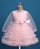 Rassha Full Sleeves Bow Applique & Ruffle Detailed Knee Length Dress - Baby Pink