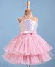 Rassha Sleeveless Sequins Embellished & Bow Applique Detailed Knee Length Layered Dress - Light Pink