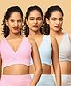 The Mom Store Cotton Knit Pack Of 3 Solid Maternity Nursing Sleep Bras - Grey Pink & Blue