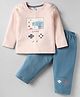 Tango Interlock Knit Full Sleeves T-Shirt & Lounge Pant Set With Game Print - Peach & Blue