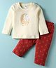 Tango Interlock Knit Full Sleeves Night Suit With Kitty & Moon Print - Cream & Maroon
