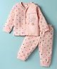 Tango Interlock Knit Full Sleeves Front Open Night Suit with Bear Print - Pink