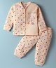 Tango Interlock Knit Full Sleeves Front Open Night Suit with Bear Print - Cream