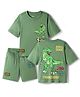 Primo Gino 100% Cotton Knit Half Sleeves Oversized T-Shirt & Shorts Set with Front & Back Dino Print - Green