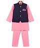 Ridokidz Full Sleeves Solid Kurta & Pyjama With Abstract Embroidered Jacket Set - Peach & Navy Blue