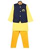 Ridokidz Full Sleeves Solid Kurta & Pyjama With Abstract  Embroidered Jacket Set - Yellow & Navy Blue