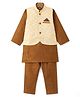 Ridokidz Full Sleeves Solid Kurta & Pyjama With Chevron Embroidered Jacket Set - Brown & White