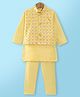 Ridokidz Full Sleeves Solid Kurta & Pyjama With Floral Embroidered & Sequins Embellished Jacket Set - Lemon
