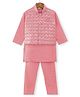 Ridokidz Full Sleeves Solid Kurta & Pyjama With Floral Embroidered & Sequins Embellished Jacket Set - Peach