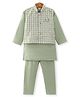 Ridokidz Full Sleeves Solid Kurta & Pyjama With Floral Embroidered Jacket Set - Mehandi