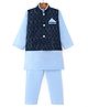 Ridokidz Full Sleeves Solid Kurta & Pyjama With Ethnic Motifs Embroidered Jacket Set - Sky Blue