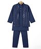 Ridokidz Full Sleeves Solid Kurta & Pyjama With Sequins Embroidered Jacket Set - Navy Blue