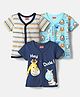 Babyhug 100% Cotton Half Sleeves Front Open Jhablas With Stripes & Animals Print Pack Of 3 - Navy Blue White & Light Blue.