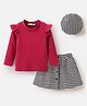 Mark & Mia Cotton Full Sleeves Top & Skirt Set With Checks - Maroon & Black