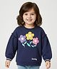 Babyhug Fleece Knit Drop Shoulder Full Sleeves Sweatshirt With Floral Embroidery & Kangaroo Pockets - Navy Blue