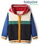 Babyoye Cotton Knit Full Sleeves Front Open Hooded Sweater with Color Block Design - Multicolor