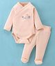 I Bears Interlock Knit Full Sleeves Onesie With Leggings & Puppy Print - Peach