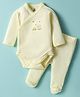 I Bears Interlock Knit Full Sleeves Onesie With Leggings & Puppy Print - Yellow