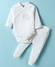 I Bears Interlock Knit Full Sleeves Onesie with Bootie Leggings With Bird Print - Offwhite