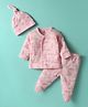 I Bears Interlock Knit Full Sleeves Animal Printed Co-ords Night Suit with Cap - Pink