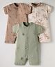 I Bears Interlock Knit Half Sleeves Rompers with Animal Print Pack Of 3 - Olive Green Brown & White