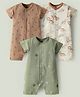 I Bears Interlock Knit Half Sleeves Rompers with Animal Print Pack Of 3 - Olive Green Brown & White