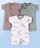 I Bears Interlock Knit Half Sleeves Rompers with Animal Print Pack Of 3 - Olive Green Brown & White
