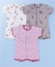 I Bears Interlock Knit Full Sleeves Footed Sleepsuit With Star Print Pack Of 3 - White Grey & Pink