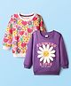 Babyhug Cotton Knit Full Sleeves Floral Printed Sweatshirts Pack of 2 - Purple & White