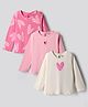 Bonfino 100% Cotton Rib Full Sleeves T-Shirt with Heart & Butterfly Pack of 3 - Ivory & Light Pink