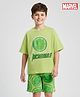 Pine Kids Marvel Single Jersey Knit Drop Shoulder Half Sleeves Oversized T-Shirt & Shorts Set With Avengers Graphics - Green