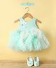 Enfance Sleeveless Floral Applique Textured Knee Length Dress With Headband & Booties Set - Sea Green