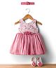Enfance Sleeveless Floral Lace & Applique Detailed Knee Length Balloon Dress With Headband & Booties Set - Peach