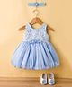 Enfance Sleeveless Floral Lace & Applique Detailed Knee Length Balloon Dress With Headband & Booties Set - Powder Blue