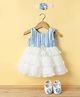 Enfance Sleeveless Striped Layered Knee Length Dress With Headband & Booties Set - Blue