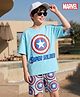 Pine Kids Marvel Single Jersey Knit Drop Shoulder Half Sleeves Oversized T-Shirt & Shorts Set With Captain America Graphics - Light Blue