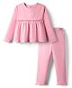 Bonfino 100% Cotton Knit Full Sleeves Full Sleeves T-Shirt & Leggings Set with Rainbow Embroidery & Frill Detailing - Light Pink