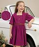 Hola Bonita Woven Half Sleeves Textured Solid Frock With Belt - Burgandy