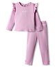Bonfino 100% Cotton Knit Full Sleeves Rib Fabric T-Shirt & Leggings Set With Bow Print - Lavender