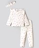 Bonfino 100% Cotton Knit Full Sleeves Co-ords T-Shirt & Leggings Set with Headband & Heart Print - Ivory