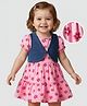 Babyoye Cotton Lycra Knit Half Puff Sleeves Tiered Frock with Floral Print & Shrug - Pink