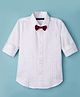Pine Kids Cotton Woven Full Sleeves Solid Party Shirt with Attached Bow - White