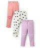 Bonfino 100% Cotton Knit Full Length Printed Leggings Pack Of 3 - Lavender Peach & Ivory